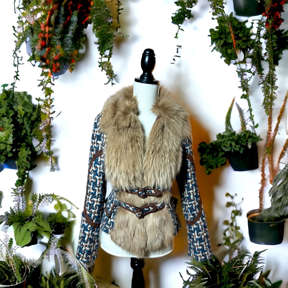 Donna Sui Fur Tweed Coat Blazer Formalwear